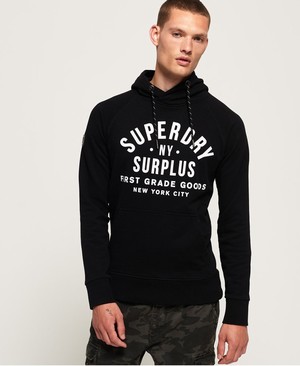 Superdry Surplus Goods Graphic Férfi Kapucnis Pulóver Fekete | PATGV3458